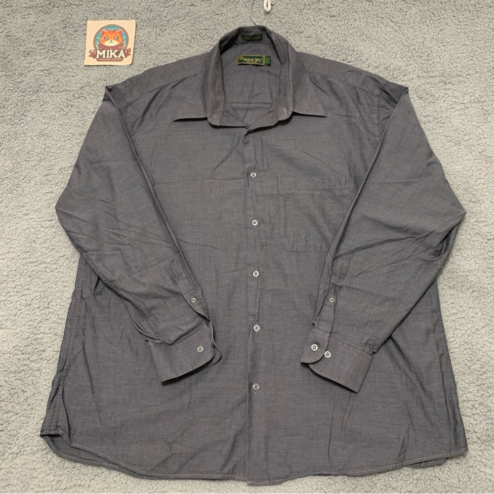 PRINCIPE Shirt Men's 46-18 (34/35) Long Sleeve Button Up Extra‎ Fine Gray -Flaw*